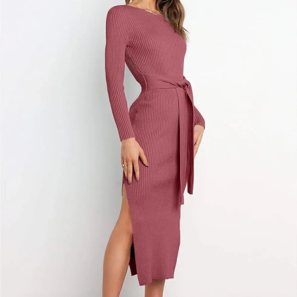 Long sleeve sweater dress plum